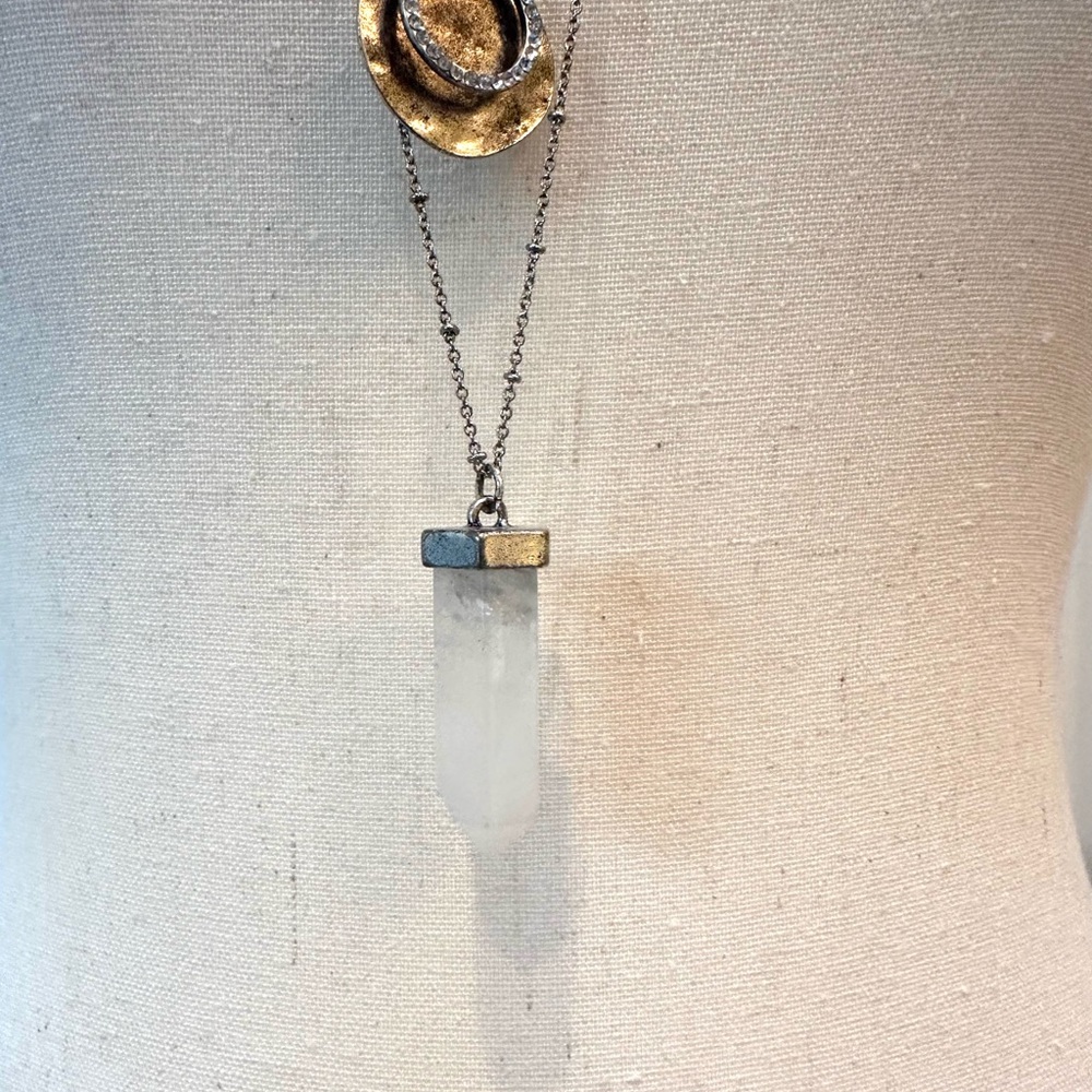 Double Chain Trinket Necklace EUC Silver Crystal copper and white Stone - Picture 9 of 9